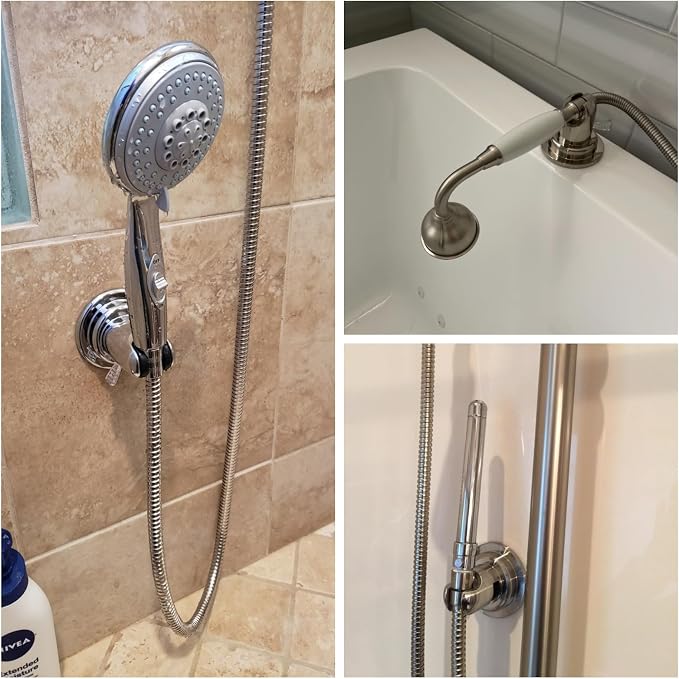 JiePai Suction Cup Shower Head Holder, Adhesive Suction Handheld Shower Head Holder Bracket,Removable Wall Mount Head Holder for Bathroom,Brushed Nickel