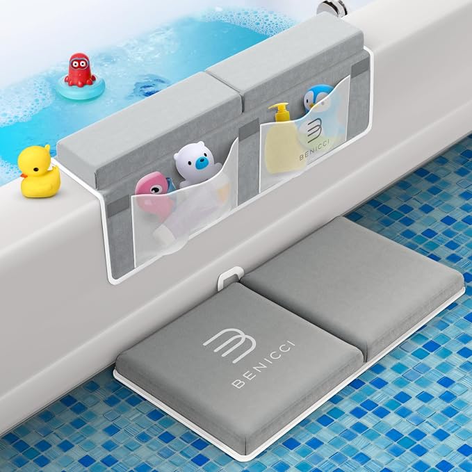 Benicci Bath Kneeler and Elbow Rest Pad Set, Kneeling Mat for Baby Bathing | Comfortable Foam with Toy Organizer Pockets, Quick Drying, Foldable, Non-Slip, Painless Knee Cushion for Parents
