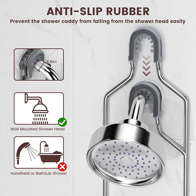 Rustproof Shower Caddy Hanging with Soap Holders for Bathroom, Silver | Shower Organizer with Multi Hooks Toothbrush Holder, No Drilling, Anti-Swing, Storage for Shampoo Conditioner Body Wash