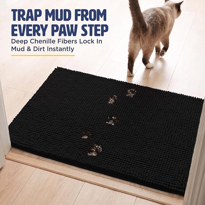 Muddy Mat® | Cat Litter Mat 24"x36", Litter Trapping Mat, Super Absorbent Scatter Control, Soft on Paws, Slip Resistant Washable Kitty Litter Mat, Traps Litter, Protects Floors, Black