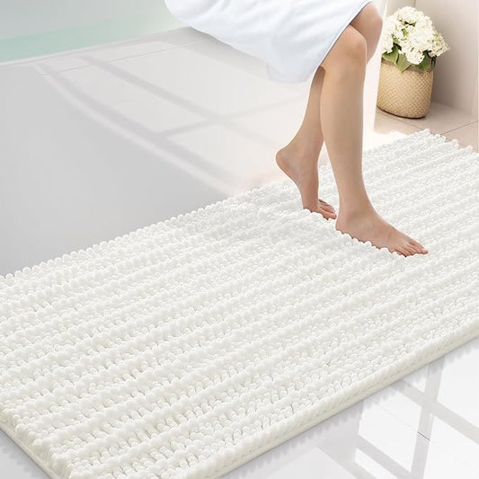 Smiry Bathroom Rugs 59X24, Extra Soft Rubber Backing Chenille Bath Mats | Ivory Machine Washable Non Slip Quick Dry Bath Mats for Bathroom Floor, Tub, Shower, Home Decor Accessories