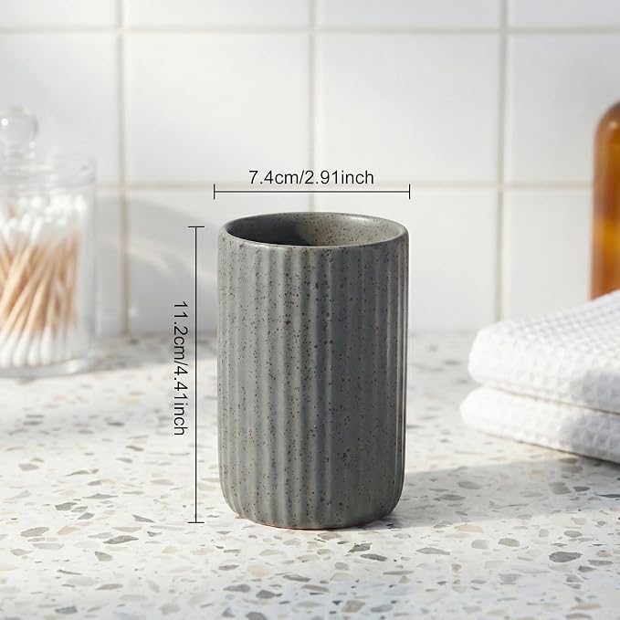 Ceramic Bathroom Tumbler, Ribbed Bathroom Toothbrush Holder Cups, Tooth Brush Holder Set, Reusable Toothbrush Mouthwash Cup, Toothpaste Holder Toothbrush Organizer for Bathroom Counter