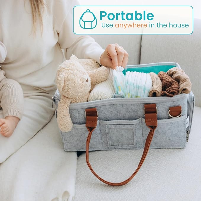 Baby Diaper Caddy With Lid, Diaper Caddy Organizer for New Mom Gifts, Newborn Essentials Must Haves, Registry for Baby, Baby Registry Search, Baby Gift Basket Baby Must Haves Travel Bag