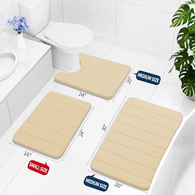 Buganda Memory Foam Bath Mat 35.4 x 24, Ultra Soft Absorbent Bathroom Rugs | Gold, Machine Washable Quick Dry Bath Mats for Bathroom Floor, Shower and Tub, Home Decor Accessories