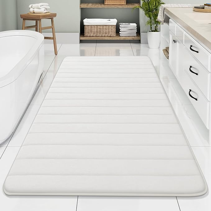 Buganda Memory Foam Bath Mat 70 x 34, Ultra Soft Absorbent Bathroom Rugs | Ivory, Machine Washable Quick Dry Bath Mats for Bathroom Floor, Shower and Tub, Home Decor Accessories