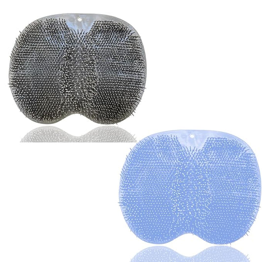 Shower Foot and Back Scrubber Mat,Wall Mounted Shower Foot Scrubber with Suction Cups,Exfoliating Silicone Massage Foot Cleaner for Shower(Grey&Blue)