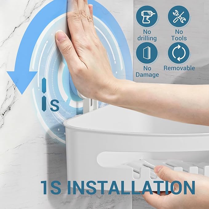 LUXEAR Corner Shower Caddy Suction Cup No-Drilling Removable Shower Caddy Basket Powerful Suction Bathroom Shower Shelf Waterproof & Rustproof Organizer for Bathroom Storage - White