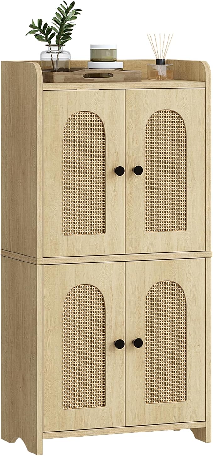 HEXCELEN Small Storage Cabinet, Bathroom Storage Cabinet with 4 Doors, Floor Bathroom Organizer Freestanding for Small Spaces, Living Room, Kitchen, Entryway (Mediterranean, Yellow)