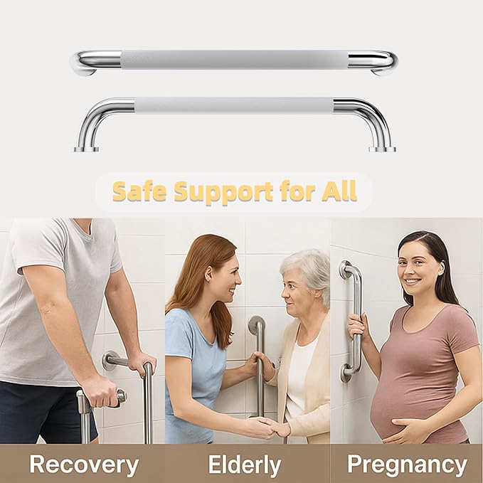 2 Pack 24 Inch Shower Grab Bar, Brushed Nickel Bathroom Grab Bar Handle with Anti-Slip Knurled Grip, Stainless Steel Bath Balance Bar, 1.25" Diameter Bath Safety Bar Support for Seniors Elderly