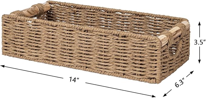 CubesLand Back of Toilet Storage Basket for Organizing w/Cut Out Handle, Handwoven Toilet Tank Top Paper Baskets, Wicker Decorative Basket for Countertop, Home Decor, Living Room, Nursery, Neutral