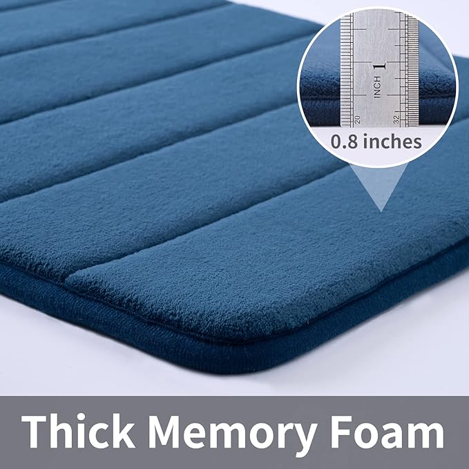 ROSMARUS Memory Foam Bath Mat, 20''x32'', Navy | Water Absorbent, Ultra Soft, Non Slip, Thick Foam, Bathroom Rugs for Floor & Tub, Machine Washable Care