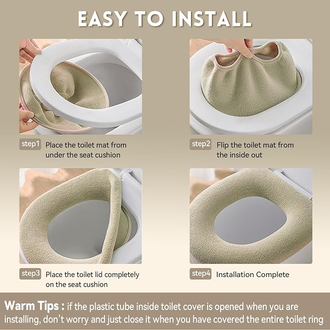 Legigo 5 Pack Toilet Seat Cover, Soft Toilet Seat Warmer Pads for Bathroom | Warmth, Comfort & Easy to Install, Toilet Seat Cushion Covers, Washable and Stretchable(Knit Elongated Beige)
