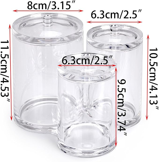 Hipiwe Clear Acrylic Cotton Swab Holder Preminm Quality Round Container Cotton Pad Q-tip Organize Case for Make Up Brush Clear Apothecary Jar