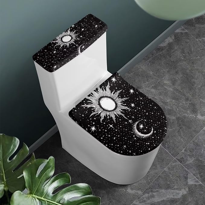 Toilet Lid Covers for Bathroom Set Gothic Toilet Seat Lid Cover Sun Moon Pattern, Washable Bathroom Decor