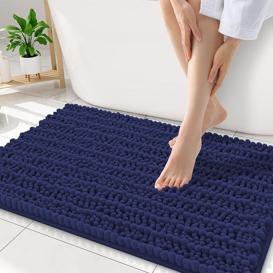 Smiry Bathroom Rugs 34X21, Extra Soft Rubber Backing Chenille Bath Mats | Deep Blue Machine Washable Non Slip Quick Dry Bath Mats for Bathroom Floor, Tub, Shower, Home Decor Accessories