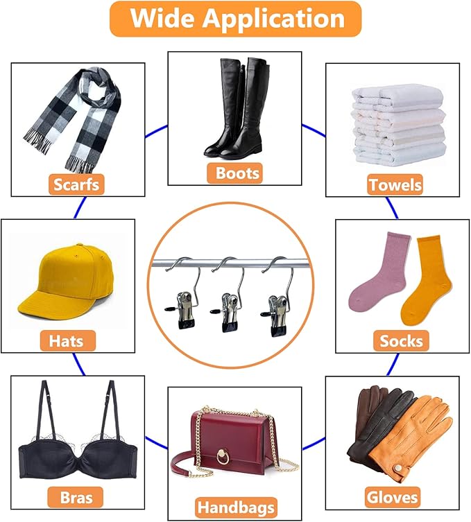 Boot Hangers for Closet, 100 Pack Hanging Clips Hook Clothes Pins for Laundry, Hanger Clips Towel Clips Boot Organizer for Home and Travel, Clothespins Clip Hangers for Pants Hats Socks Gloves