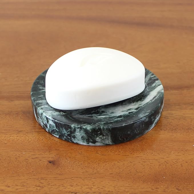 Natural Verde Alpi Green Marble Soap Dish, Round Small Jewelry Dish, Sponge Holder for Bathroom, Kitchen