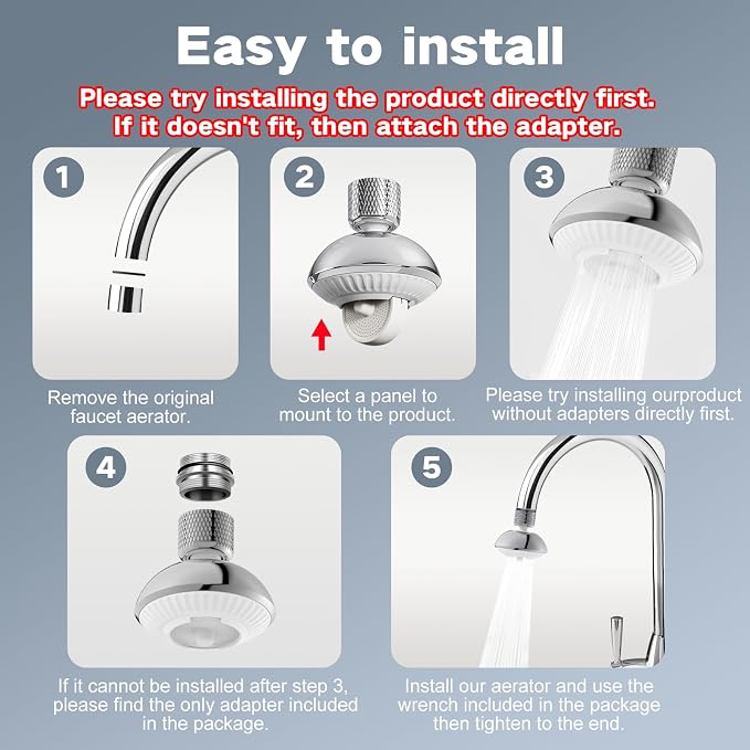 Kitchen Faucet Sprayer Attachment, Anti-Splash 3-Mode Swivel Faucet Extender with Wide Spray Area, 360° Rotating Faucet Aerator, Faucet Head Replacement for Kitchen & Bathroom, 55/64'' Female Thread