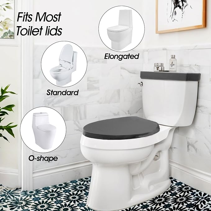 Tyqour Grey Toilet Lid Cover and Toilet Tank Cover Set, Grey Toilet Seat Cover with Elastic Bottom, Universal Toilet Cover Set for Bathroom Decor Accessories
