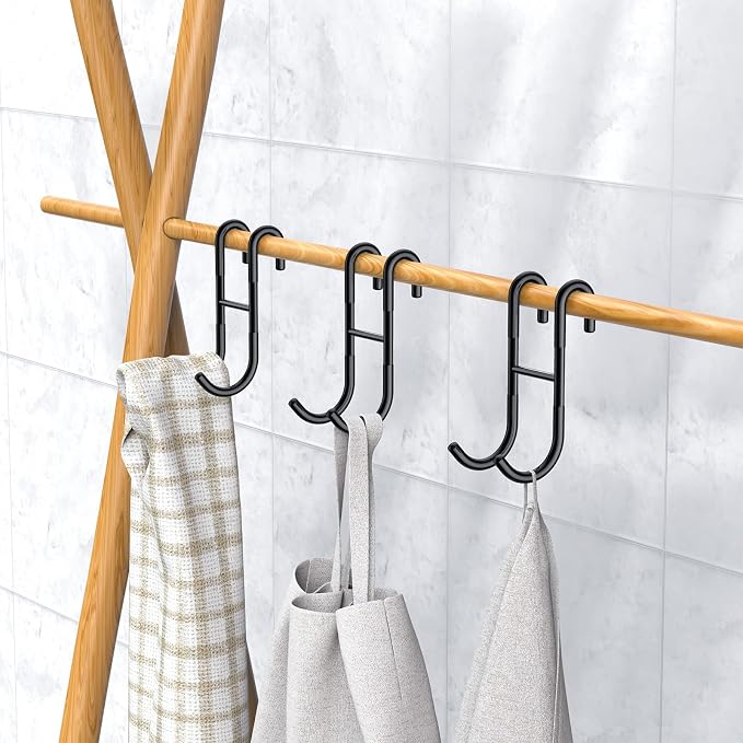 Over Shower Glass Door Hook, 304 Stainless Steel Rack Hooks, Frameless Bathroom Hanger Drilling-Free, Glue-Free Towel Hooks, 3 Pack, Black Shower Squeegee Hooks, for 0.47inch(12mm) Thickness Glass