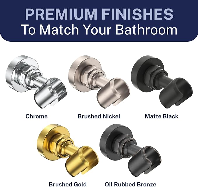 HammerHead Showers Solid Metal Handheld Showerhead Holder Wall Mount, Adjustable Screw-Mounted Pivot Ball, Shower Hose Holder, Fits Most Handheld Showerheads, Brushed Gold