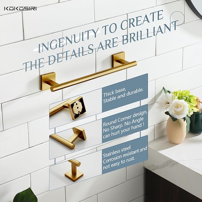 KOKOSIRI Hand Towel Bar Bathroom Towel Holder for Bath Kitchen Cabinet Towel Ring 12 Inch Brushed Gold Stainless Steel B4005BG-L12