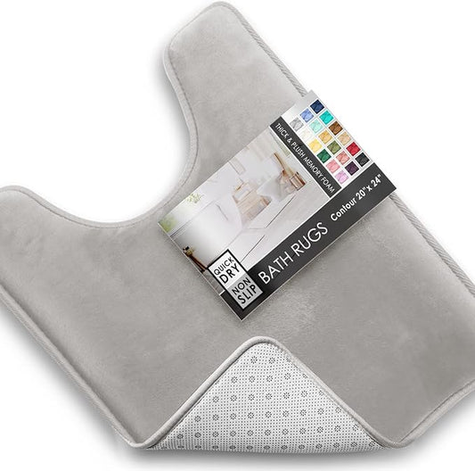 Clara Clark Bathroom Rugs, Velvet Memory Foam Bath Mat, Non-Slip, Machine Washable Bath Rugs - Dries Quickly, Ultra Soft Plush Bath Mats for Bathroom, 20 x 24, Silver