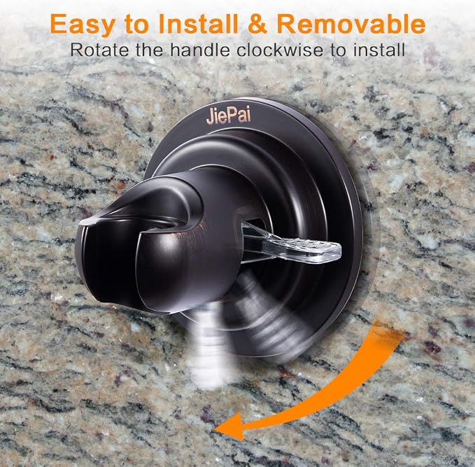 JiePai Vacuum Suction Cup Shower Head Holder,Adhesive Suction Handheld Shower Holder Bracket,Removable Wall Mount Head Holder for Bathroom,Oil Rubbed Bronze