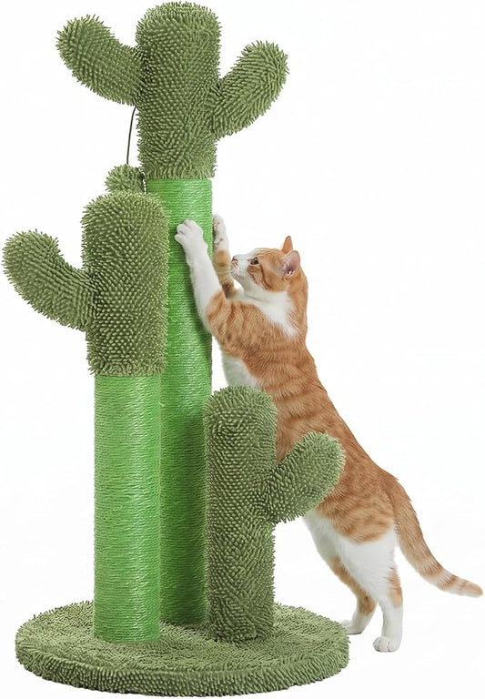 PAWZ Road 35” Cat Scratching Post Cactus Cat Scratcher with Toy Ball | Cactus Cat tree with 3 Sisal & Carpet Scratching Posts, Soft Carpet Base & Top, Interactive Ball for Adult and Indoor Cats