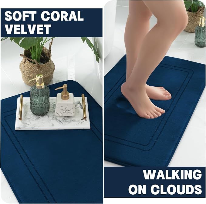 YIHOUSE Dark Blue Memory Foam Bathroom Rug Set 5 Piece, Absorbent Bath Mats, Non Slip Bath Mats for Bath Room Washable Dry Quickly Bath Rug Set for Bathroom Floor, Dark Blue Bath Mat Set 5 Piece