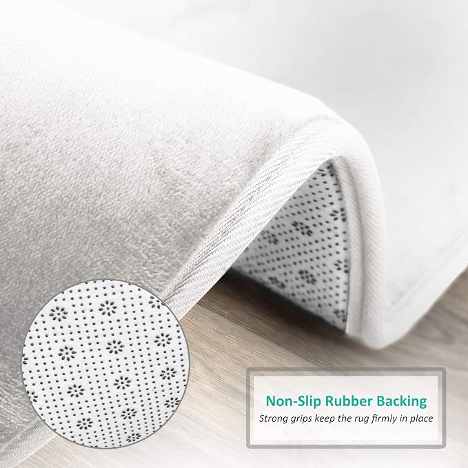 Clara Clark Bathroom Rugs, Velvet Memory Foam Bath Mat, Non-Slip, Machine Washable Bath Rugs - Dries Quickly, Ultra Soft Plush Bath Mats for Bathroom, 17 x 24, Solid White