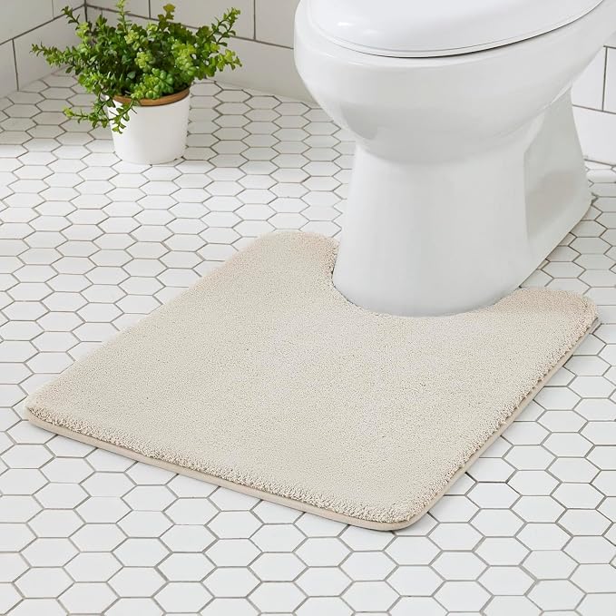 MINIDEAR Toilet Rugs 24x20 - U Shaped Beige Thick Memory Foam Contour Rugs,Ultra Soft & Plush Fluffy, Non-Slip, Quick Dry, Absorbent Washable Floor Microfiber Mat for Home Decor Accessories