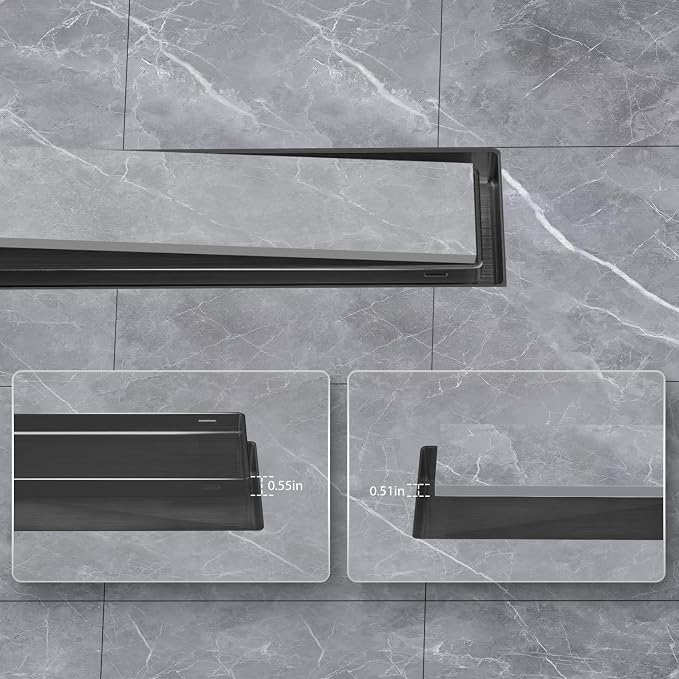 EXF Linear Shower Drain 24 Inch Brushed Shiny Black with Tileable Grate, Stainless Steel Rectangle Shower Floor Drain with Hair Catcher, Adjustable Feet