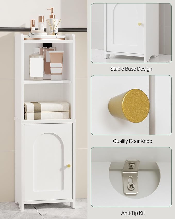 Hzuaneri Bathroom Storage Cabinet, Corner Floor Cabinet with Doors and Adjustable Shelf, Narrow Toilet Paper Cabinets, Bathroom Organizer for Small Spaces, White BC39713X