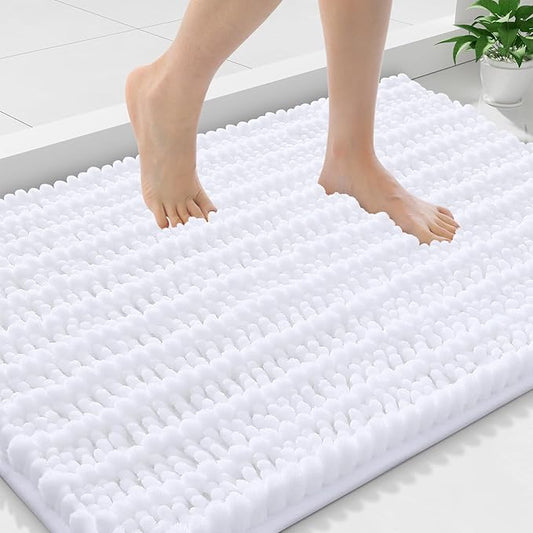 Smiry Bathroom Rugs 36X24, Extra Soft Rubber Backing Chenille Bath Mats | White Machine Washable Non Slip Quick Dry Bath Mats for Bathroom Floor, Tub, Shower, Home Decor Accessories