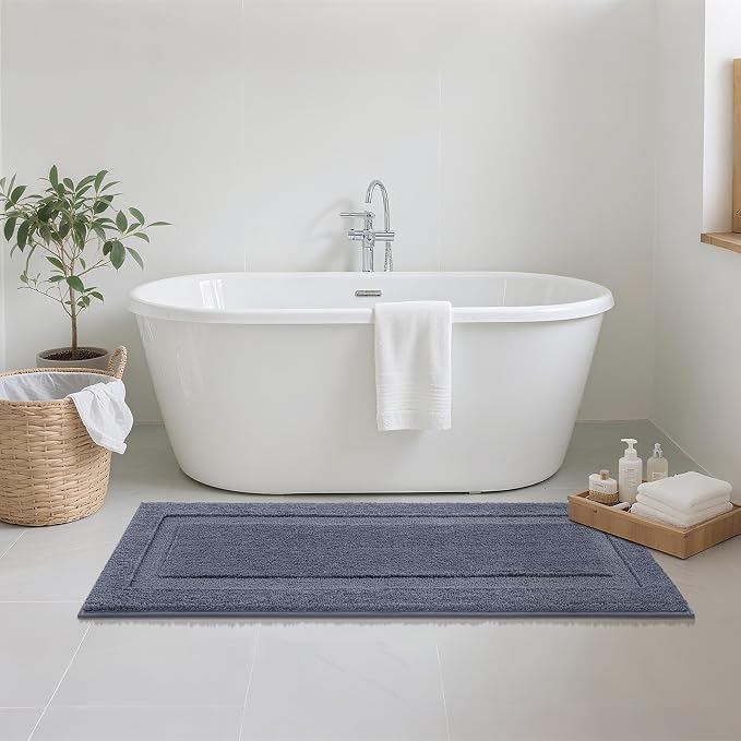 SHACOS Soft Microfiber Bathroom Rugs Set of 2 Pieces, Dark Grey | 47x20 + 32x20, Absorbent Plush Bath Rugs, Non Slip Washable Shaggy Bath Mats, Fluffy Bathroom Runner Floor Mats Shower Rug