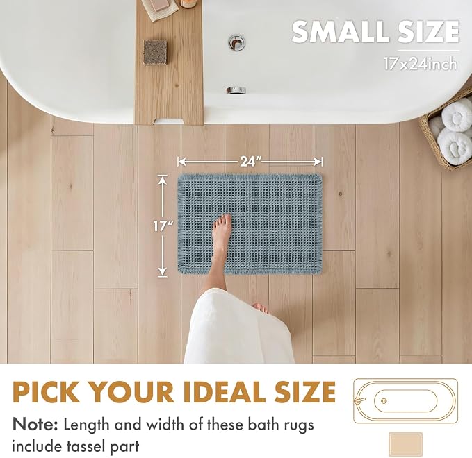 MIULEE Set of 2 Waffle Bathroom Rugs Boho Bath Mat Dusty Blue 17x24 Inch | Non Slip, Super Absorbent, Washable, Ultra Soft, Rubber Backed, Small Bath Rugs for Bathroom Floor Tub Shower