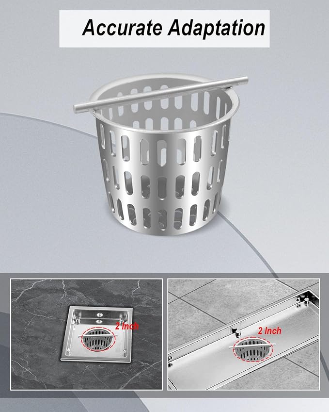 2Pcs 2 Inch Hair and Debris Strainer, Shower Drain Strainer with 2Pcs Lifting Hook, Stainless Steel Debris Basket Shower Drain Catcher, Hair Catcher for Floor Drain