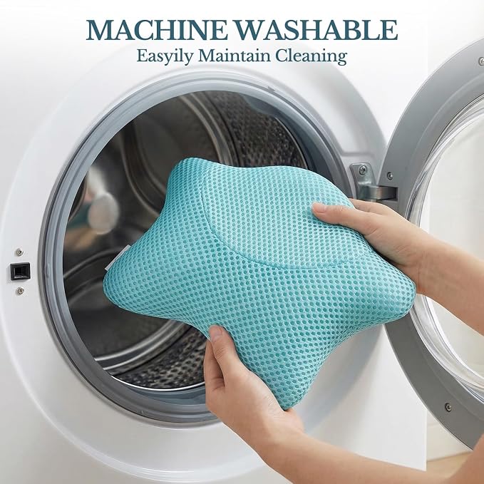 Non Slip Bath Pillow, Luxury Spa Bathtub Head & Neck Rest Support, Permeable Quick Drying Air Mesh Tub Pillow with 4 Large Suction Cups, Fits Any Tubs, Soft and Relaxing-Lake Blue