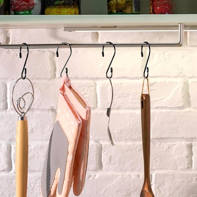 Hotop 36 Pcs S Hooks for Hanging 3.15 Inch Heavy Duty S Shaped Stainless Steel Hook Metal Hanging Curtain Hooks Pan Pot Holder Rack for Pot, Pan, Cups, Plants, Bags, Jeans, Towels(Black)