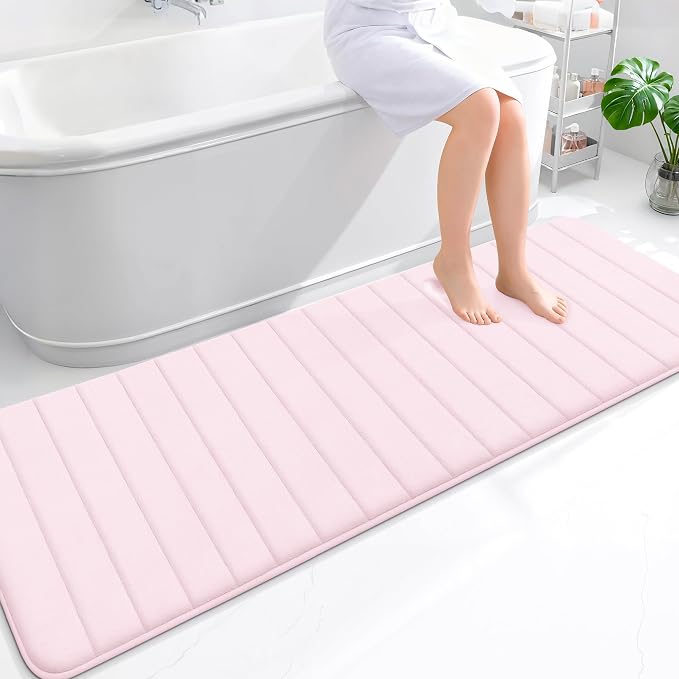 OLANLY Memory Foam Long Bathroom Rugs Runner 70x24, Super Soft Absorbent | Pink, Quick Dry Bath Mat, Machine Washable Shower Floor Rugs, Bathmat Carpet for Bathroom Floor, Tub and Shower