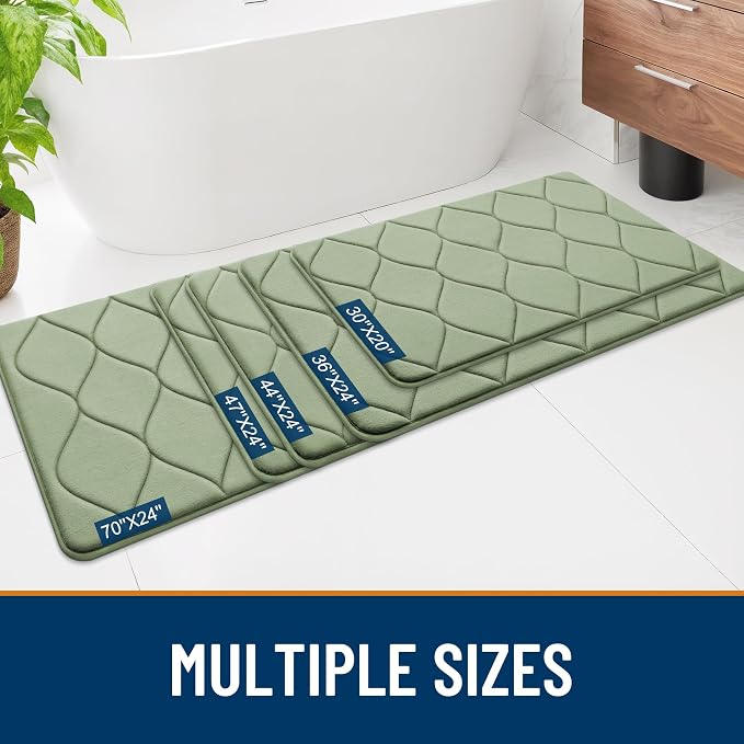 Smiry Memory Foam Bath Mat 47x24, Ultra Soft Absorbent Bathroom Rugs | Sage Green, Plush Quick Dry and Machine Washable Cushion Bath Mats for Bathroom, Shower, Tub & Home Decor