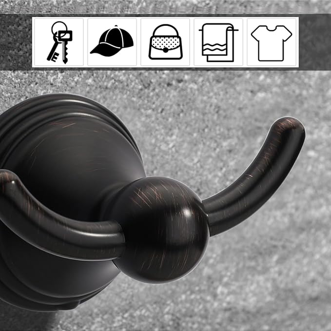 Asidrama Towel Hooks for Bathroom,Oil Rubbed Bronze Coat Hooks for Kitchen Shower Door Wall Mounted,Exquisite Robe & Towel Hooks,Durable Robe Wall Hooks for Hanging Towels (2 Pack)