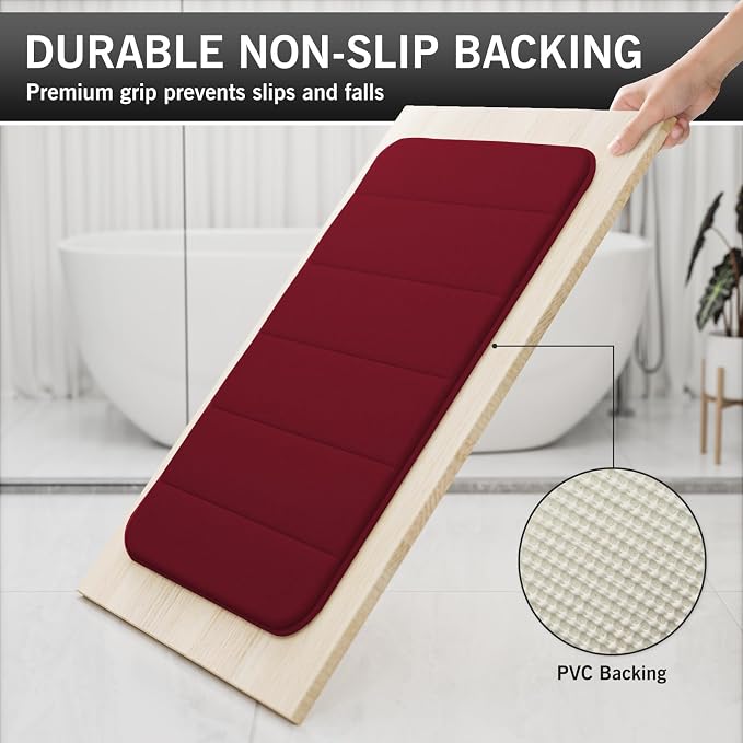 BurgundyBathroom Rugs Set 2 Piece Memory Foam Bath Rugs Non-Slip Bath Mat,Washable Room Mats,Absorbent Shaggy Rugs Super Soft Kitchen Mats, Carpets for Bathroom,Tub,Shower Home Decor
