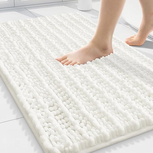 Smiry Bathroom Rugs 30X20, Extra Soft Rubber Backing Chenille Bath Mats | Ivory Machine Washable Non Slip Quick Dry Bath Mats for Bathroom Floor, Tub, Shower, Home Decor Accessories
