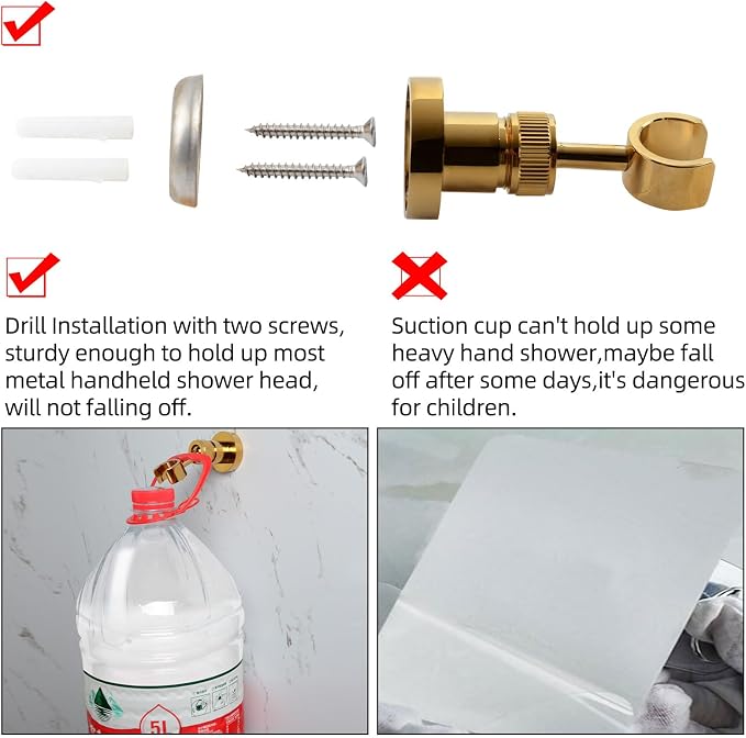 PHASAT Handheld Shower Head Holder Adjustable Solid Brass Handheld Shower Head Bracket Holder Wall Mount,Shower Wand Holder Gold,A13023G