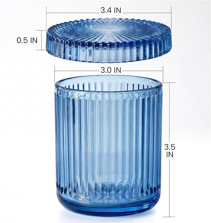 2 Pack Qtip Holder - Apothecary Jars with Lids, Bathroom Organizers and Storage Canister for Cotton Balls,Swabs,Floss Picks,Hair Ties,Clear Glass Vintage Bathroom Decor Jar Set (Blue2)