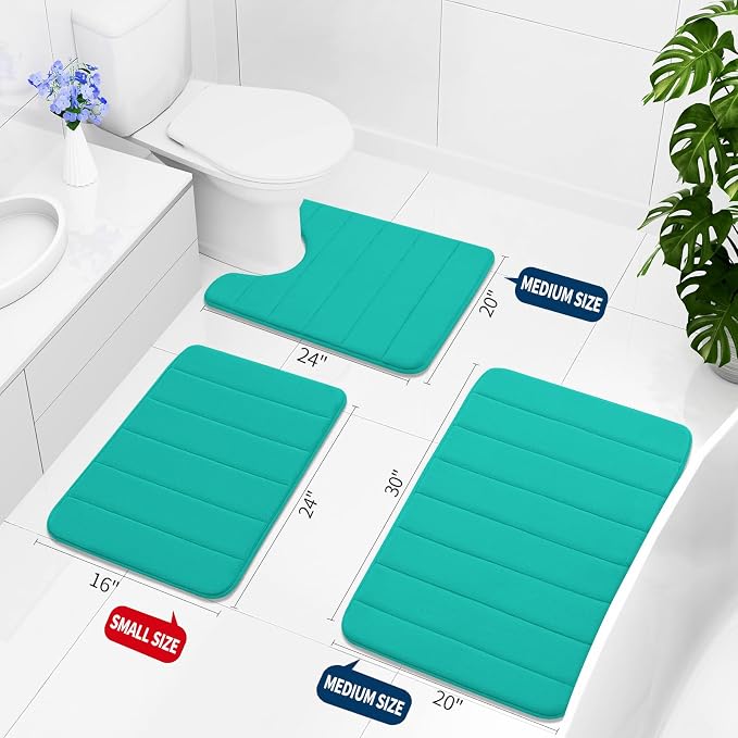 Buganda Memory Foam Bath Mat 59 x 17, Ultra Soft Absorbent Bathroom Rugs | Teal, Machine Washable Quick Dry Bath Mats for Bathroom Floor, Shower and Tub, Home Decor Accessories