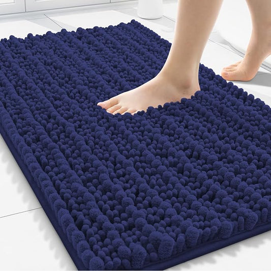 Smiry Bathroom Rugs 30X20, Extra Soft Rubber Backing Chenille Bath Mats | Deep Blue Machine Washable Non Slip Quick Dry Bath Mats for Bathroom Floor, Tub, Shower, Home Decor Accessories