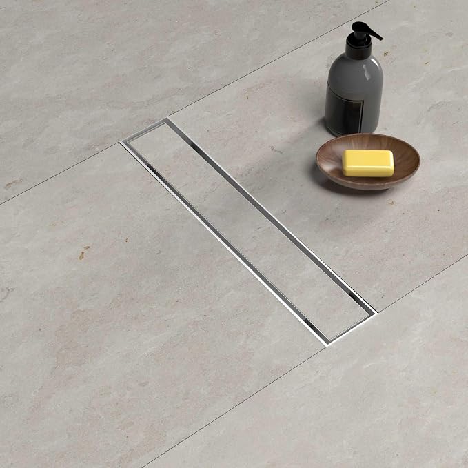 BARONAGE 12 Inch Linear Shower Drain Reversible Tile Insert, Brushed Nickel | 304 Stainless Steel Linear Drains, Rustproof, Hair Catcher, Rectangle Shower Floor Drain With Leveling Feet For Bathroom